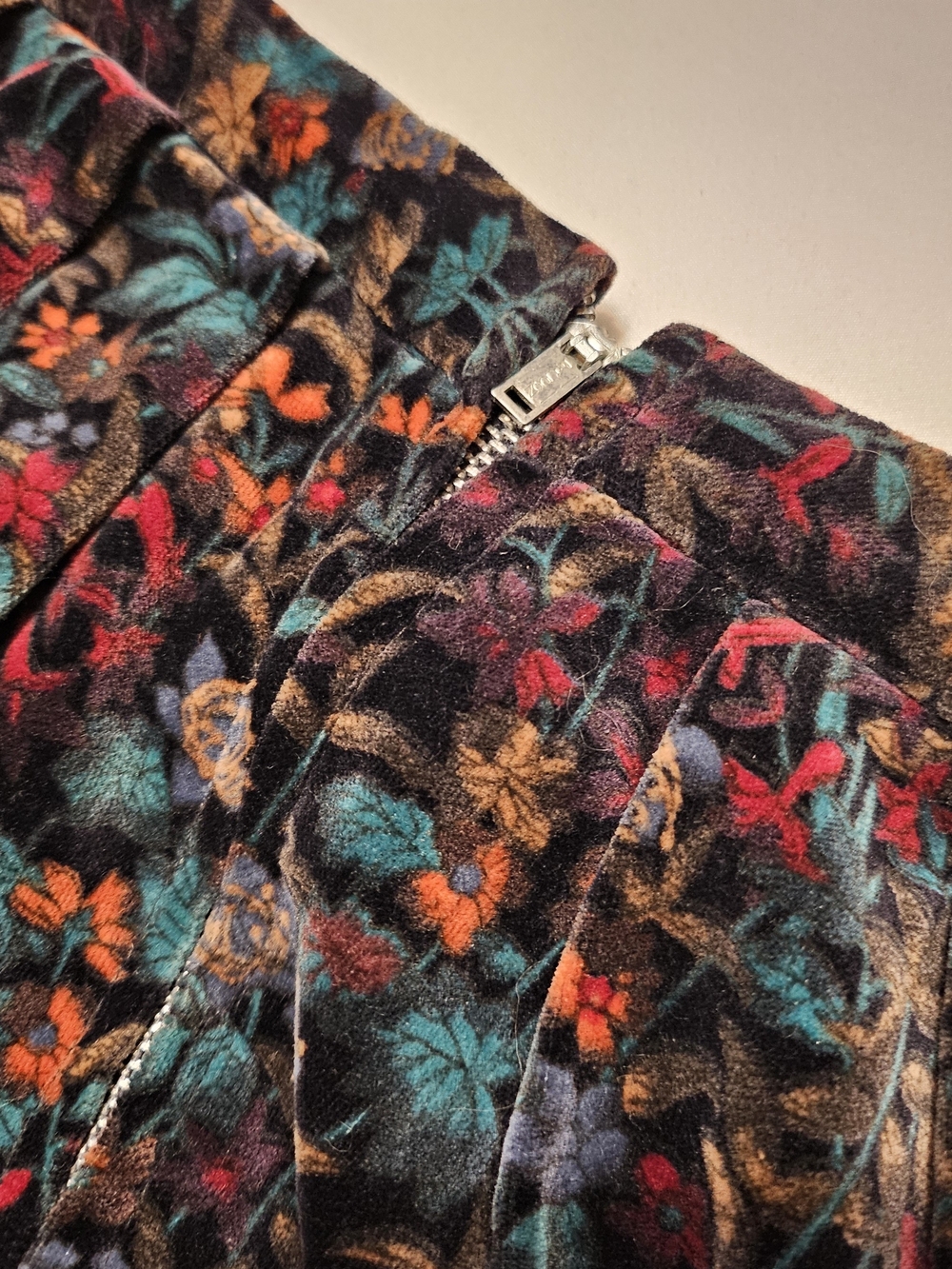 VTG 90s John Meyer Velvet Dark Floral Midi Skirt Whimsigoth Tapestry A-Line 12 - Picture 7 of 7